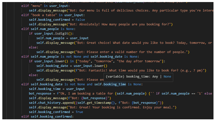 Implementation of the booking